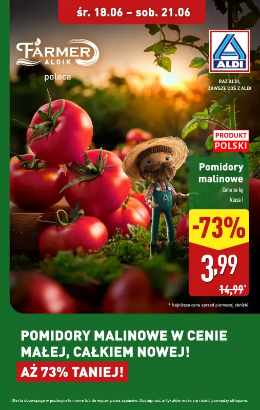 Aldi - gazetka promocyjna Pomidory malinowe w super cenie! od środy 18.06 do soboty 21.06