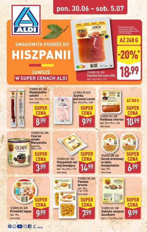 Aldi - gazetka promocyjna Smakowita podróż do Hiszpanii! od poniedziałku 30.06 do soboty 05.07