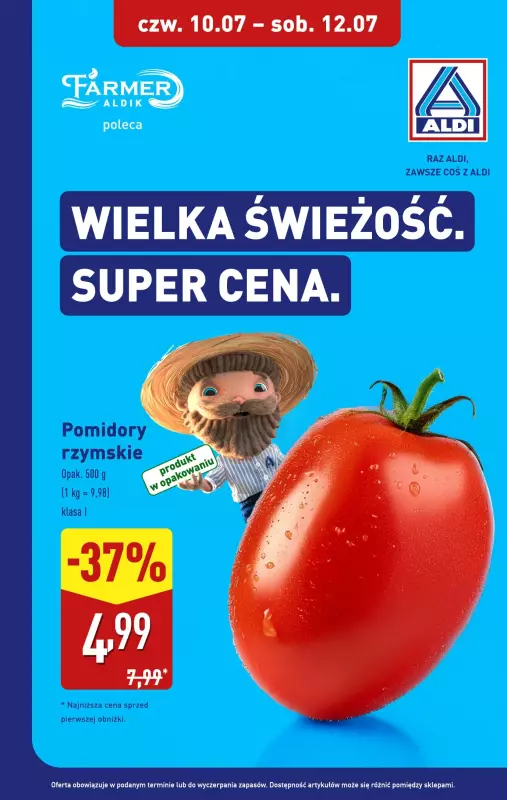 Aldi - gazetka promocyjna Pomidory rzymskie w super cenie! od czwartku 10.07 do soboty 12.07