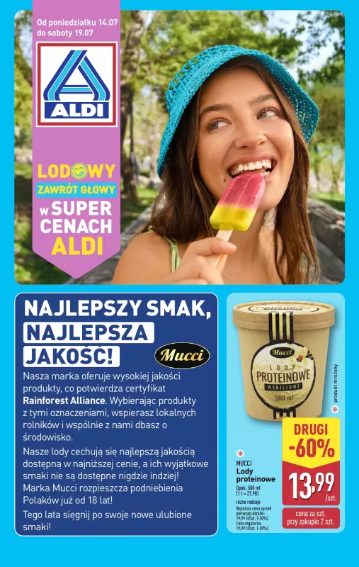 Aldi - gazetka promocyjna Lodowy zawrót głowy! od poniedziałku 14.07 do soboty 19.07