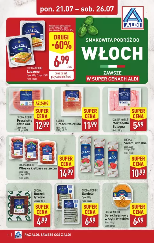Aldi - gazetka promocyjna Smakowita podróż do Włoch! od poniedziałku 21.07 do soboty 26.07