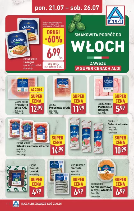 Aldi - gazetka promocyjna Smakowita podróż do Włoch! od poniedziałku 21.07 do soboty 26.07