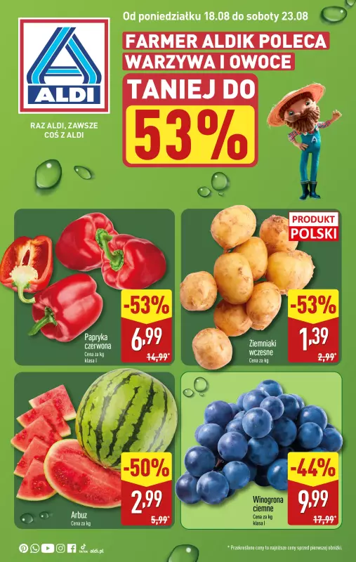 Aldi - gazetka promocyjna Farmer Aldik poleca! od poniedziałku 18.08 do soboty 23.08