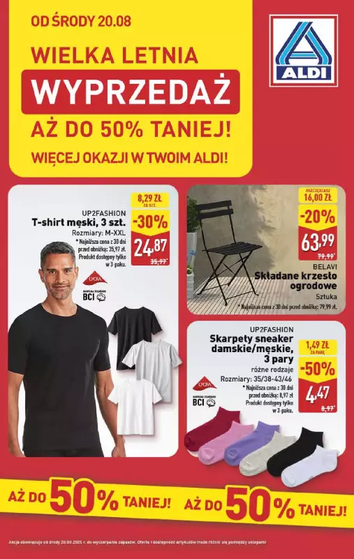 Aldi - gazetka promocyjna Wielka letnia wyprzedaż w Aldi! od środy 20.08 do soboty 23.08