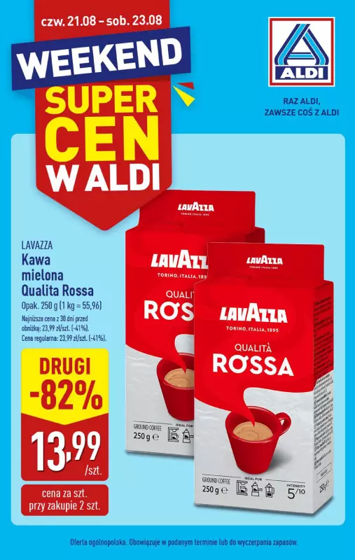 Aldi - gazetka promocyjna Kawa Lavazza w super cenie! od czwartku 21.08 do soboty 23.08