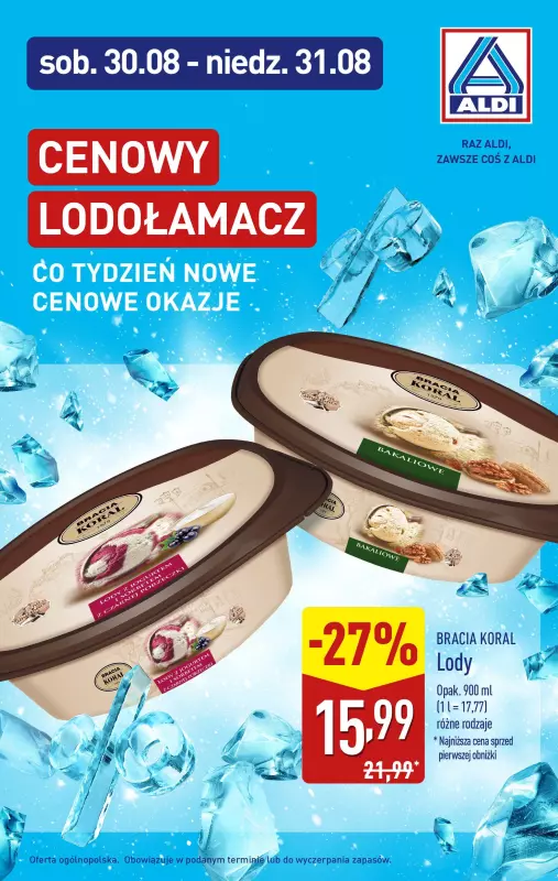 Aldi - gazetka promocyjna Cenowy lodołamacz! od soboty 30.08 do niedzieli 31.08