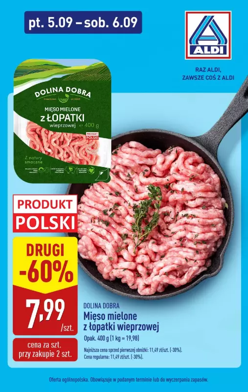 Aldi - gazetka promocyjna Mięso mielone z łopatki w super cenie! od piątku 05.09 do soboty 06.09