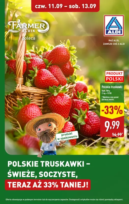 Aldi - gazetka promocyjna Polskie truskawki - 33% taniej! od czwartku 11.09 do soboty 13.09