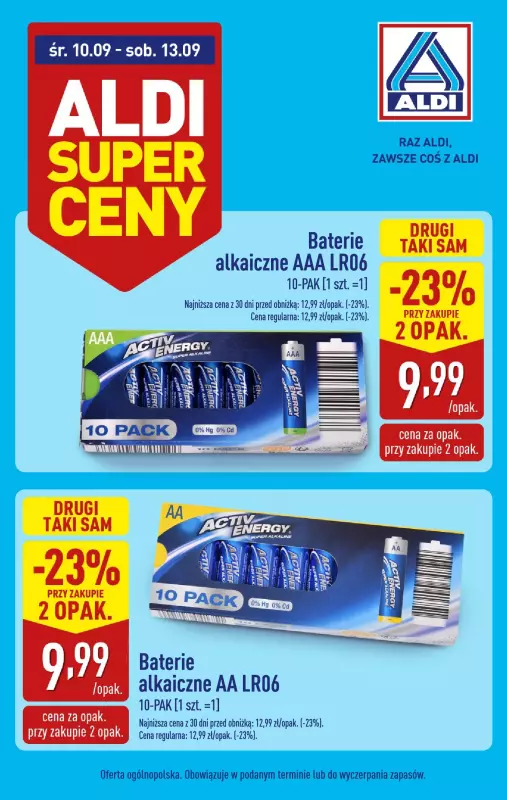 Aldi - gazetka promocyjna Baterie alkaiczne w super cenie! od czwartku 11.09 do soboty 13.09