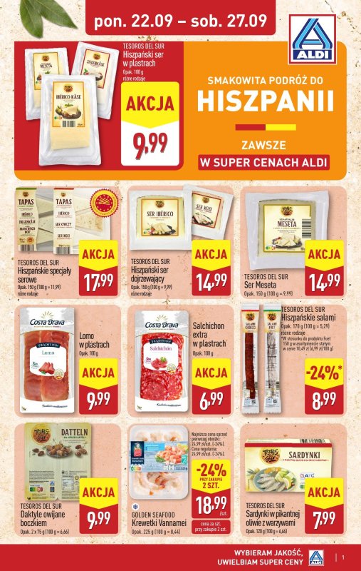 Aldi - gazetka promocyjna Smakowita podróż do Hiszpanii! od poniedziałku 22.09 do soboty 27.09