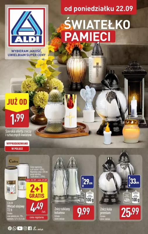 Aldi - gazetka promocyjna Światełko pamięci od poniedziałku 22.09 do soboty 27.09