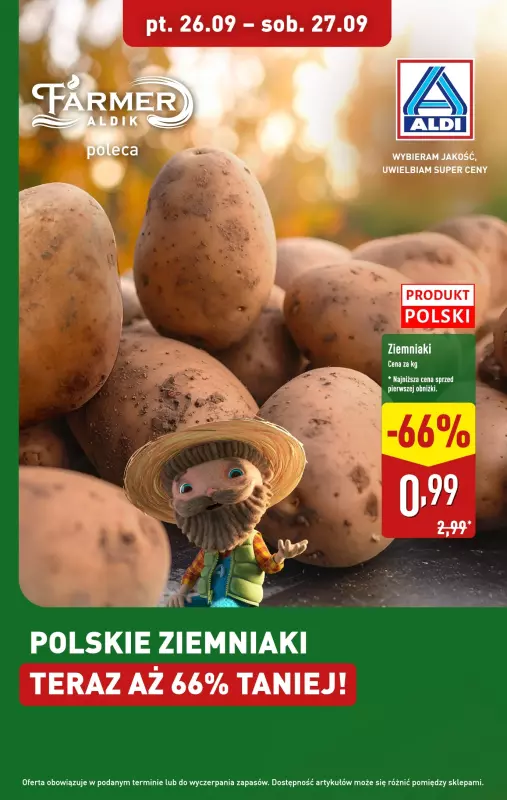 Aldi - gazetka promocyjna Polskie ziemniaki aż 66% taniej! od piątku 26.09 do soboty 27.09