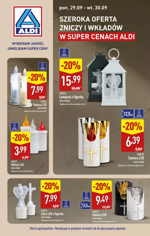 Aldi - gazetka promocyjna Znicze w super cenach od poniedziałku 29.09 do wtorku 30.09