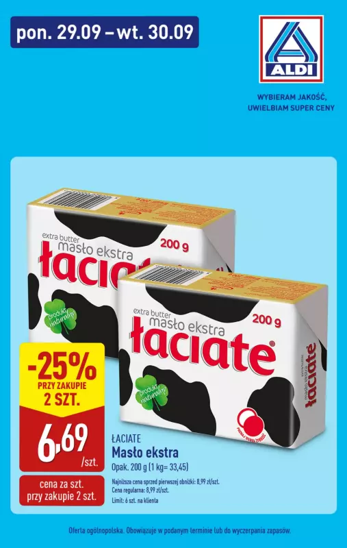 Aldi - gazetka promocyjna Masło od poniedziałku 29.09 do wtorku 30.09