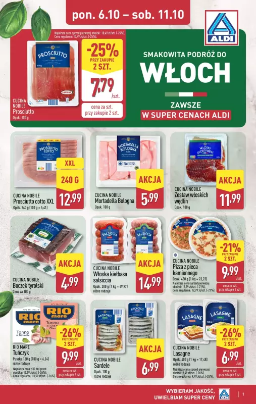 Aldi - gazetka promocyjna Smakowita podróż do Włoch! od poniedziałku 06.10 do soboty 11.10