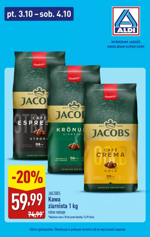 Aldi - gazetka promocyjna Kawa Jacobs od piątku 03.10 do soboty 04.10
