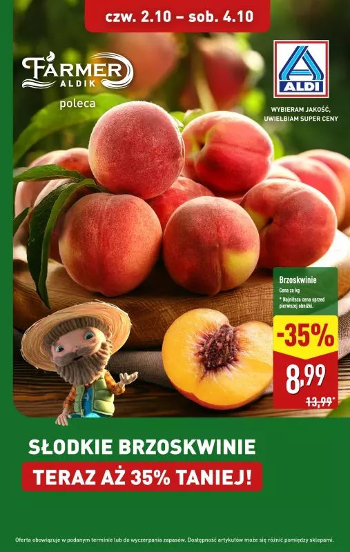 Aldi - gazetka promocyjna Brzoskwinie 35% taniej! od czwartku 02.10 do soboty 04.10