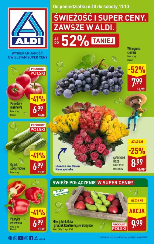 Aldi - gazetka promocyjna Świeże owoce, warzywa i kwiaty w super cenie! od poniedziałku 06.10 do soboty 11.10