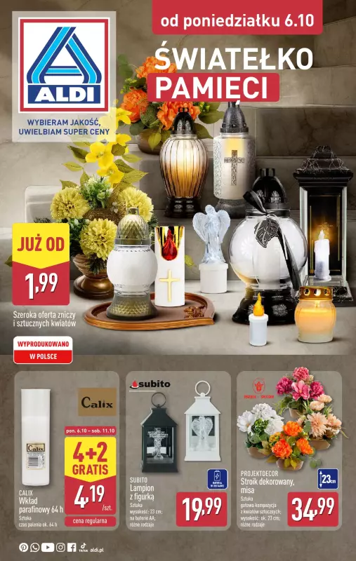 Aldi - gazetka promocyjna Światełko pamięci od poniedziałku 06.10 do soboty 11.10