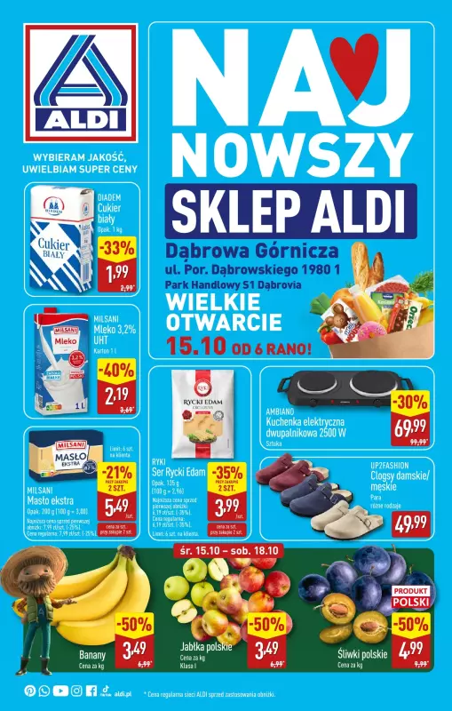 Aldi - gazetka promocyjna DĄBROWA GÓRNICZA: WIELKIE OTWARCIE już w środę: 15.10! od środy 15.10 do soboty 18.10