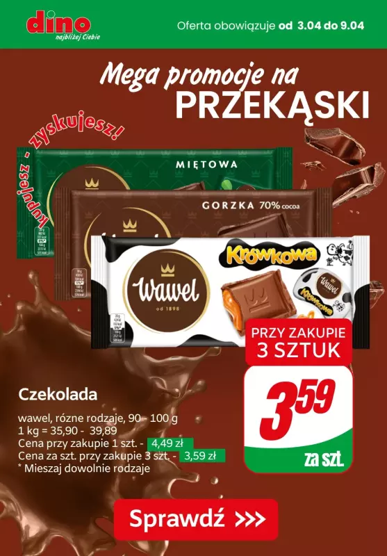 Dino - gazetka promocyjna MEGA promocje na PRZEKĄSKI! od środy 03.04 do wtorku 09.04