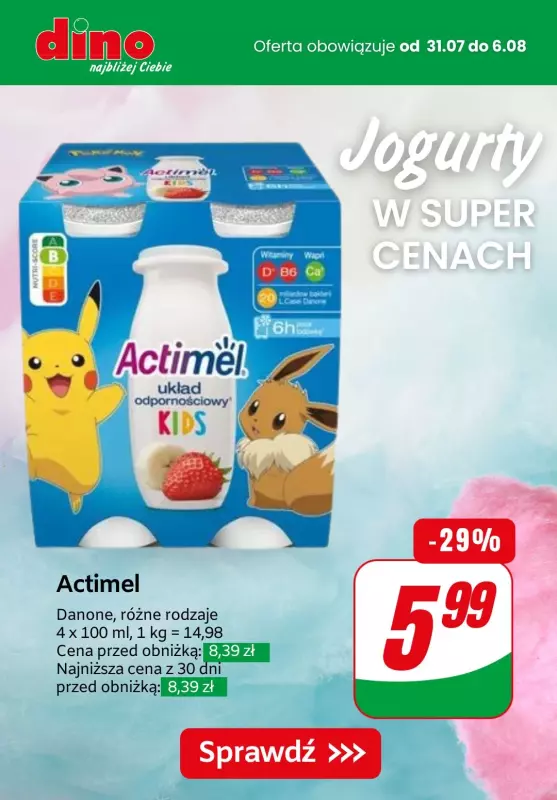 Dino - gazetka promocyjna Jogurty w super cenach! od środy 31.07 do wtorku 06.08