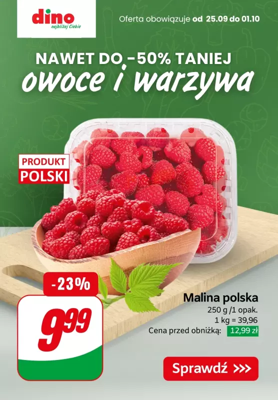 Dino - gazetka promocyjna Do -50% TANIEJ na warzywa i owoce od czwartku 26.09 do wtorku 01.10