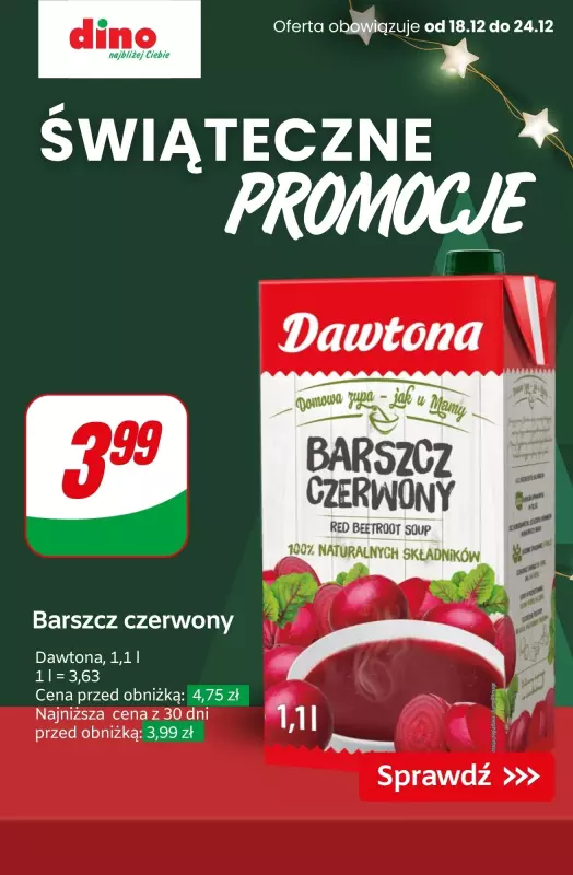 Dino - gazetka promocyjna Świąteczne promocje od środy 18.12 do wtorku 24.12