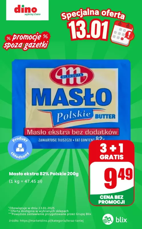 Dino - gazetka promocyjna Masło - oferta na 13.01 | Promocje spoza gazetki od poniedziałku 13.01 do poniedziałku 13.01