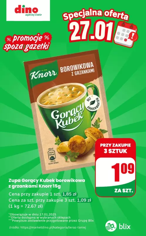 Dino - gazetka promocyjna Gorący Kubek - oferta na 27.01 | Promocje spoza gazetki od poniedziałku 27.01 do poniedziałku 27.01