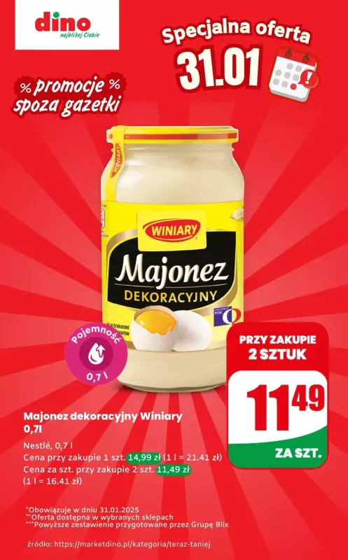 Dino - gazetka promocyjna Majonez - oferta na 31.01.2025 | Promocje spoza gazetki od piątku 31.01 do piątku 31.01