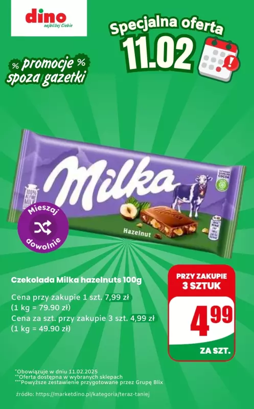 Dino - gazetka promocyjna Czekolada - oferta na 11.02 | Promocje spoza gazetki od wtorku 11.02 do wtorku 11.02