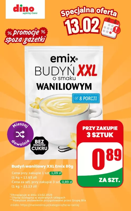 Dino - gazetka promocyjna Budyń - oferta na 13.02 | Promocje spoza gazetki od czwartku 13.02 do czwartku 13.02