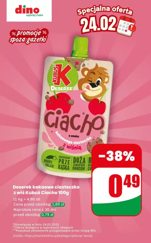 Dino - gazetka promocyjna Deserek - oferta na 24.02 | Promocje spoza gazetki od poniedziałku 24.02 do poniedziałku 24.02