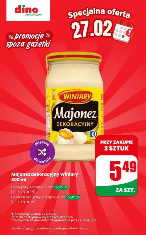 Dino - gazetka promocyjna Majonez - oferta na 27.02.2025 | Promocje spoza gazetki od czwartku 27.02 do czwartku 27.02