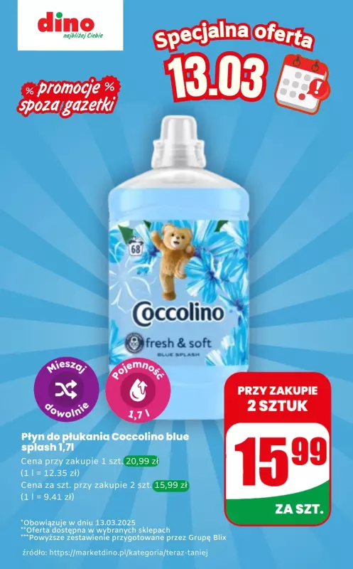 Dino - gazetka promocyjna Płyn do płukania - oferta na 13.03 | Promocje spoza gazetki od czwartku 13.03 do czwartku 13.03