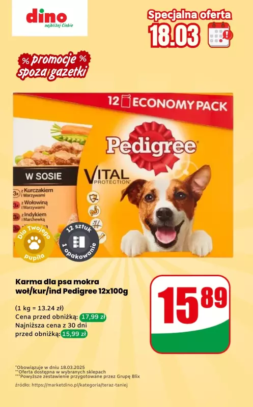 Dino - gazetka promocyjna Karma dla psa - oferta na 18.03 | Promocje spoza gazetki od wtorku 18.03 do wtorku 18.03