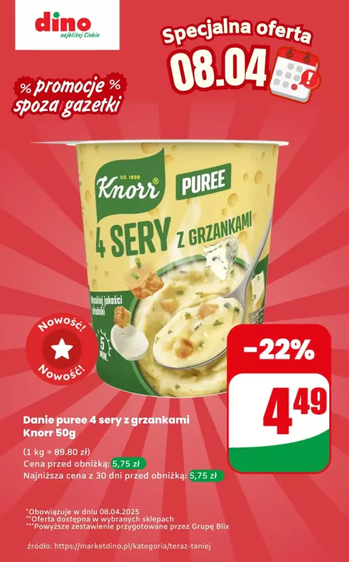 Dino - gazetka promocyjna Danie puree - oferta na 08.04 | Promocje spoza gazetki od wtorku 08.04 do wtorku 08.04