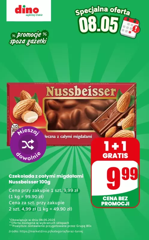 Dino - gazetka promocyjna Czekolada - oferta na 08.05 | Promocje spoza gazetki od czwartku 08.05 do czwartku 08.05