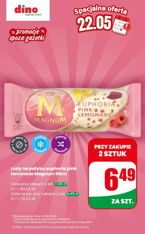 Dino - gazetka promocyjna Lody - oferta na 22.05 | Promocje spoza gazetki od czwartku 22.05 do czwartku 22.05