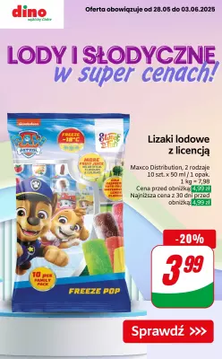 Dino - gazetka promocyjna Słodycze i lody w SUPER cenach! od czwartku 29.05 do wtorku 03.06