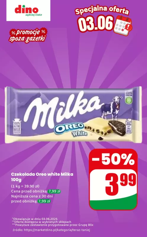 Dino - gazetka promocyjna Czekolada - oferta na 03.06 | Promocje spoza gazetki od wtorku 03.06 do wtorku 03.06