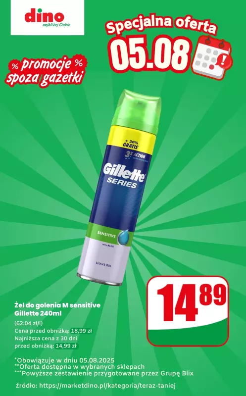 Dino - gazetka promocyjna Pianka do golenia - oferta na 05.08 | Promocje spoza gazetki od wtorku 05.08 do wtorku 05.08
