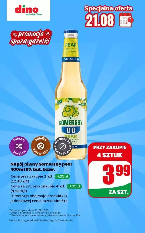 Dino - gazetka promocyjna Piwo 0%  - oferta na 21.08 | Promocje spoza gazetki od czwartku 21.08 do czwartku 21.08