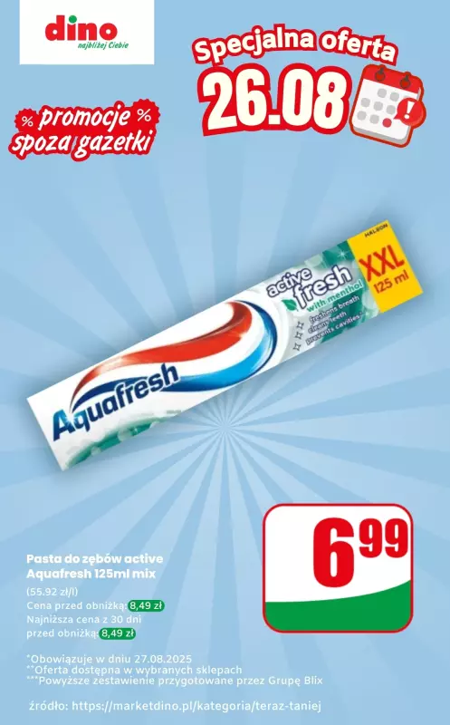 Dino - gazetka promocyjna Pasta do zębów - oferta na 26.08 | Promocje spoza gazetki od wtorku 26.08 do wtorku 26.08