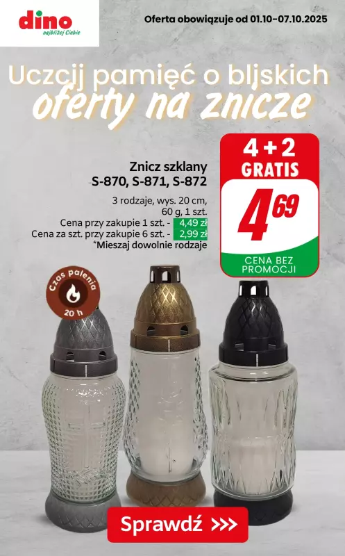 Dino - gazetka promocyjna Uczcij pamięć o bliskich - oferty na znicze od czwartku 02.10 do wtorku 07.10