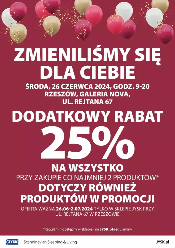 Jysk - gazetka promocyjna RZESZÓW: Wielkie Otwarcie JYSK! Już w ŚRODĘ 25.06! od środy 26.06 do wtorku 02.07