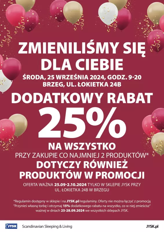 Jysk - gazetka promocyjna BRZEG: Wielkie Otwarcie JYSK! Już w ŚRODĘ 25.09! od środy 25.09 do soboty 28.09