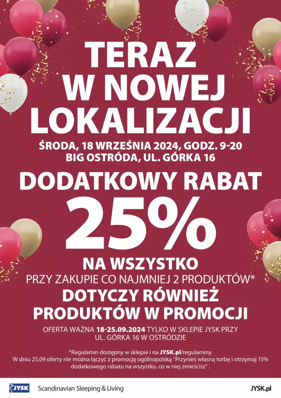 Jysk - gazetka promocyjna OSTRÓDA: Wielkie Otwarcie JYSK! Już w ŚRODĘ 18.09!  