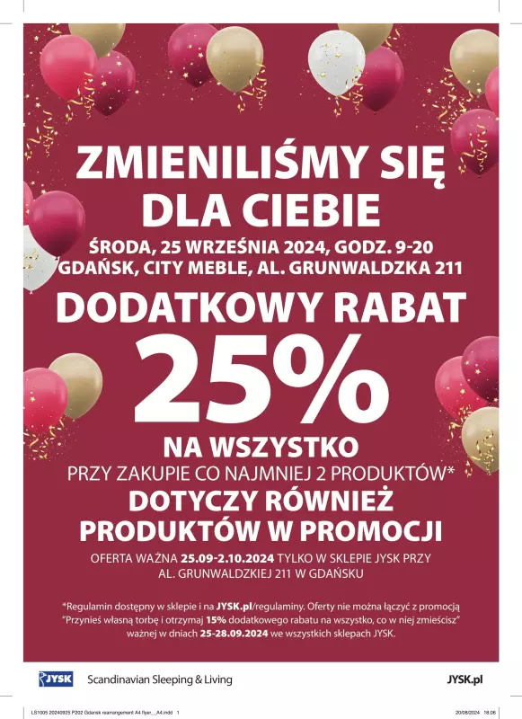 Jysk - gazetka promocyjna GDAŃSK: Wielkie Otwarcie JYSK! Już w ŚRODĘ 25.09! od środy 25.09 do soboty 28.09